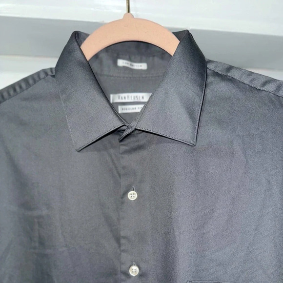 Van Heusen Gray Lux Sateen, Regular Fit Button Down Dress Shirt - Picture 7 of 7